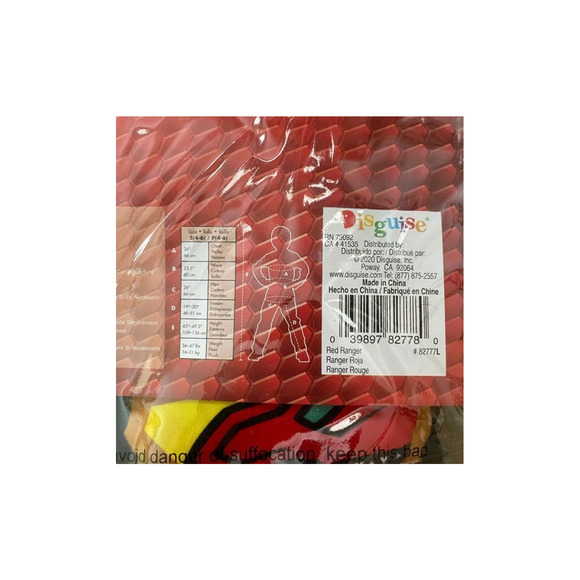 BOYS RED POWER RANGERS DINO CHARGE DELUXE MUSCLE COSTUME SIZE 4-6 NEW - Picture 4 of 4